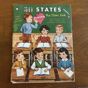 Vintage 1959 50 States Map Sticker And Coloring Book Retro